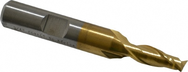 Cleveland C32505 Square End Mill: 1/4 Dia, 1/2 LOC, 3/8 Shank Dia, 2-7/16 OAL, 2 Flutes, Cobalt Image