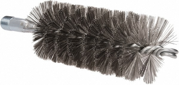 Schaefer Brush 43545 Double Stem & Double/Single Spiral Tube Brush: 2" Dia, 7-1/4" OAL, Stainless Steel Bristles 