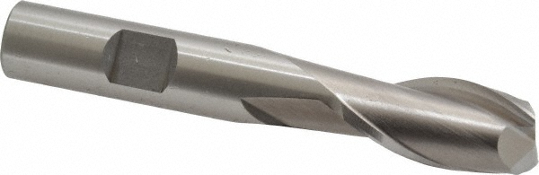 Square End Mill: 9/16" Dia, 1-1/8" LOC, 2 Flute, High Speed Steel - 3-3/8" OAL, 1/2" Shank Dia, 30 deg Helix, Bright/Uncoated Finish, Single End, Series HG-2