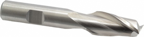 Square End Mill: 19/32" Dia, 1-1/8" LOC, 2 Flute, High Speed Steel - 3-3/8" OAL, 1/2" Shank Dia, 30 deg Helix, Bright/Uncoated Finish, Single End, Series HG-2
