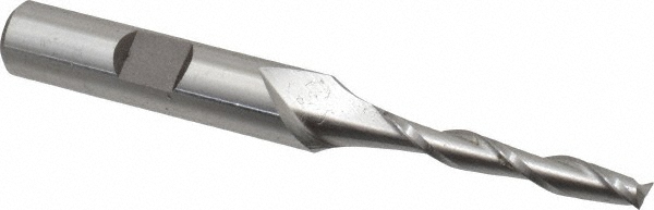 Square End Mill: 3/16" Dia, 1-1/4" LOC, 2 Flute, High Speed Steel - 3-1/16" OAL, 3/8" Shank Dia, 30 deg Helix, Bright/Uncoated Finish, Single End, Series HG-2