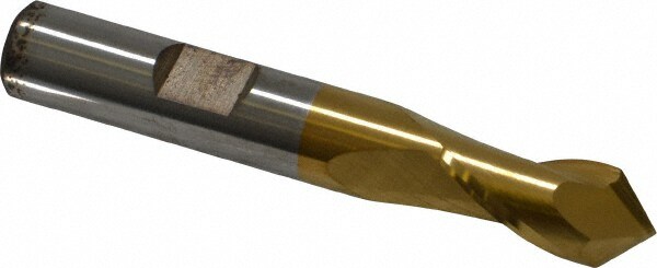 Drill Mill: 3/8" Dia, 9/16" LOC, 2 Flutes, 90 ° Point, High Speed Steel