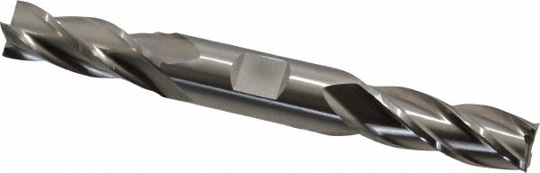 Square End Mill: 9/16" Dia, 1-3/8" LOC, 4 Flute, High Speed Steel - 5" OAL, 5/8" Shank Dia, 30 deg Helix, Bright/Uncoated Finish, Double End, Series HD-4C