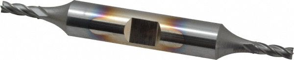 Square End Mill: 1/8" Dia, 3/8" LOC, 4 Flute, High Speed Steel - 3-1/16" OAL, 3/8" Shank Dia, 30 deg Helix, TiCN Finish, Double End, Series HD-4C-TC