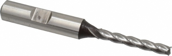 Square End Mill: 3/16" Dia, 1-1/4" LOC, 4 Flute, High Speed Steel - 3-1/16" OAL, 3/8" Shank Dia, 30 deg Helix, Bright/Uncoated Finish, Single End, Series HG-4C