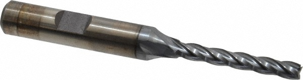 Square End Mill: 3/16" Dia, 1-1/4" LOC, 4 Flute, High Speed Steel - 3-1/16" OAL, 3/8" Shank Dia, 30 deg Helix, TiCN Finish, Single End, Series HG-4C-TC