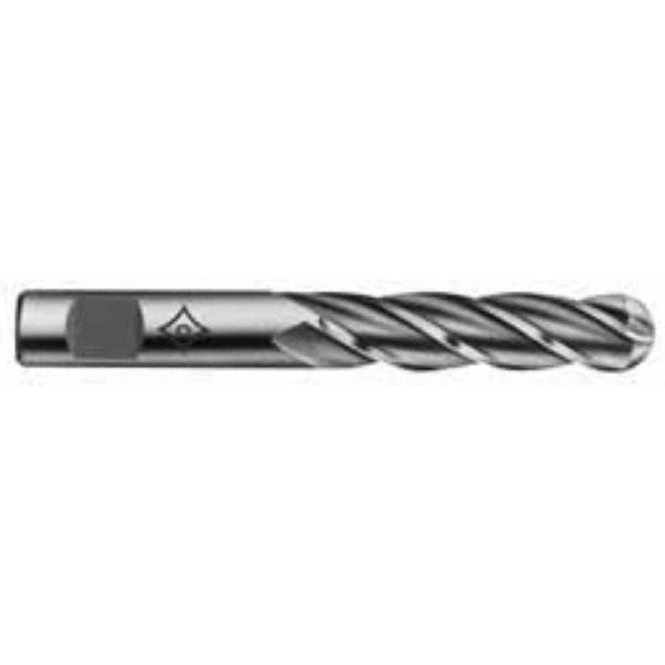 Ball End Mill: 3/8" Dia, 1-1/2" LOC, 4 Flute, High Speed Steel - 3-1/4" OAL, 3/8" Shank Dia, 30 deg Helix, Bright/Uncoated Finish, Single End, Series HG-4B