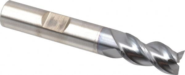 Cleveland C40073 Square End Mill: 3/8 Dia, 3/4 LOC, 3/8 Shank Dia, 2-1/2 OAL, 3 Flutes, Powdered Metal 
