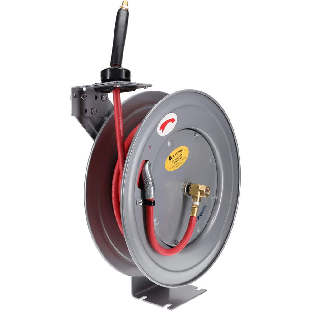 PRO-SOURCE - Hose Reel with Hose: 3/8 ID Hose x 50', Spring Retractable