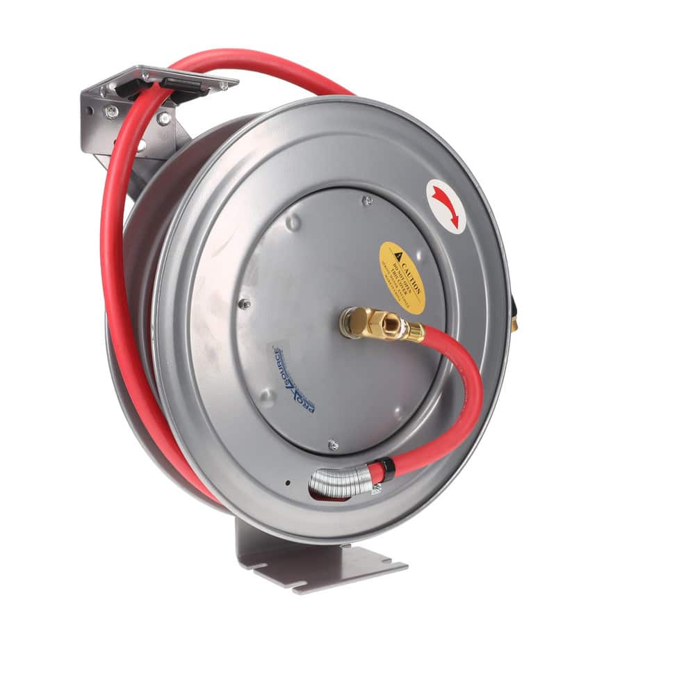 PRO-SOURCE - Hose Reel with Hose: 1/2 ID Hose x 50', Spring Retractable