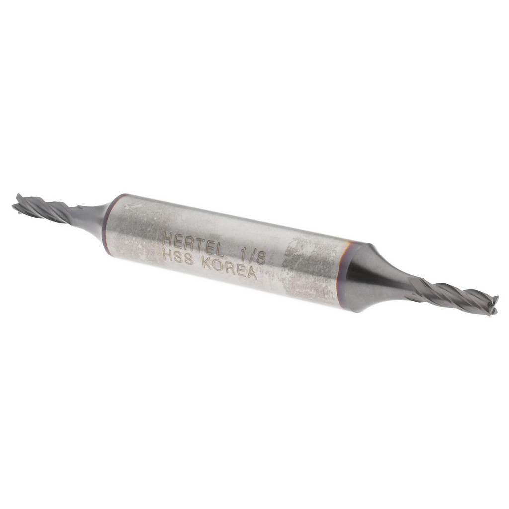 Hertel EF053008 Square End Mill: 1/8 Dia, 3/8 LOC, 3/8 Shank Dia, 3-1/16 OAL, 4 Flutes, High Speed Steel Image