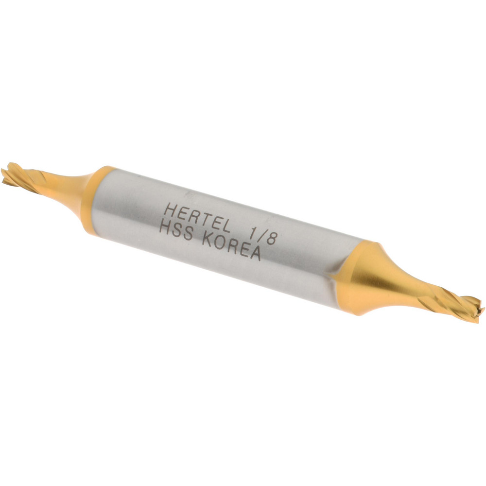 Hertel E899921316 Square End Mill: 1/8 Dia, 3/16 LOC, 3/8 Shank Dia, 2-3/4 OAL, 4 Flutes, High Speed Steel Image