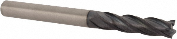 EM15301601 Square End Mill: 1/4 Dia, 1 LOC, 1/4 Shank Dia, 2-3/4 OAL, 4 Flutes, Solid Carbide  