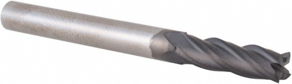 EI107012 Square End Mill: 3/16 Dia, 5/8 LOC, 3/16 Shank Dia, 2 OAL, 4 Flutes, Solid Carbide  