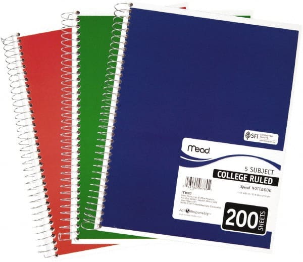 6 x 9-1/2 Inch SKILCRAFT 7530-01-600-2020 100 Percent Recycled PCW 3-Subject Spiral Notebook 150 Sheets Pack of 3 
