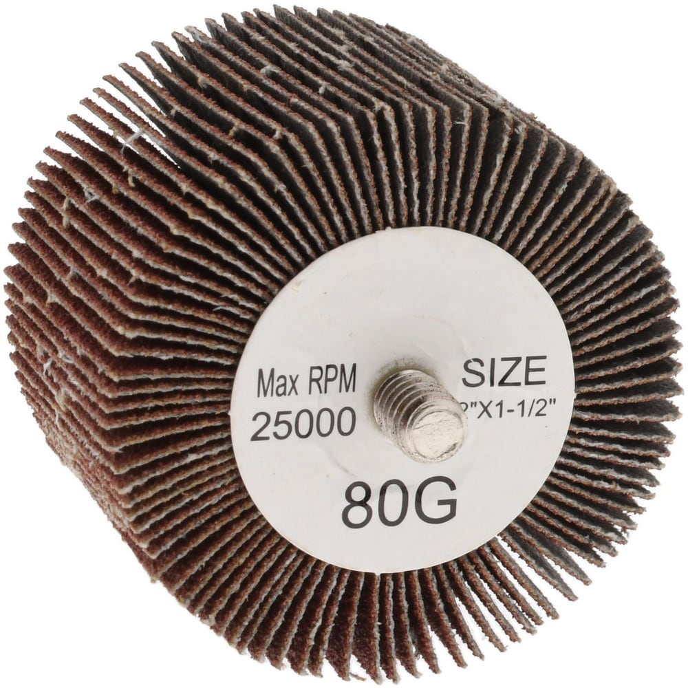 Mounted Flap Wheel: 2" Dia, 1-1/2" Face Width, 80 Grit, Aluminum Oxide
