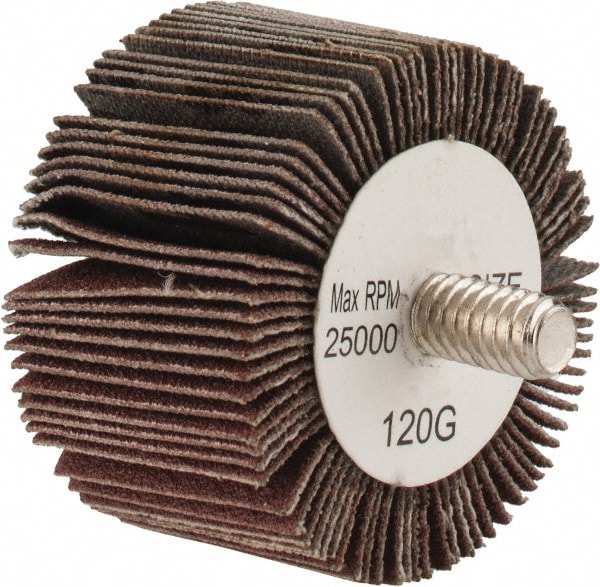 Mounted Flap Wheel: 1-5/8" Dia, 1" Face Width, 120 Grit, Aluminum Oxide
