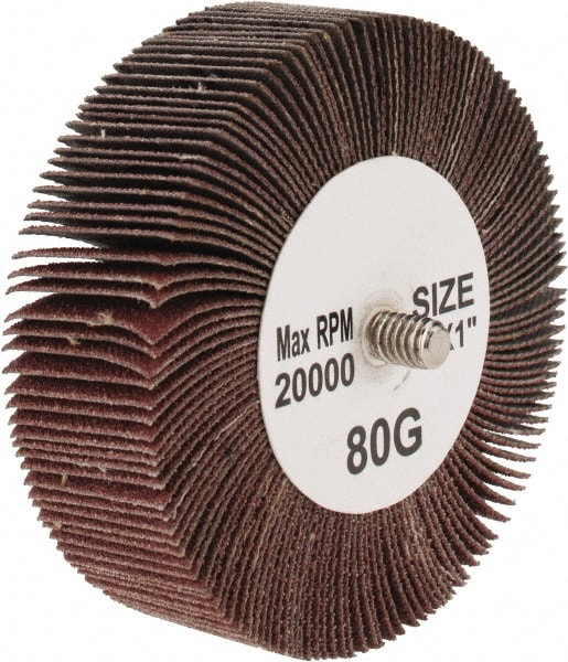 Mounted Flap Wheel: 3" Dia, 1" Face Width, 80 Grit, Aluminum Oxide