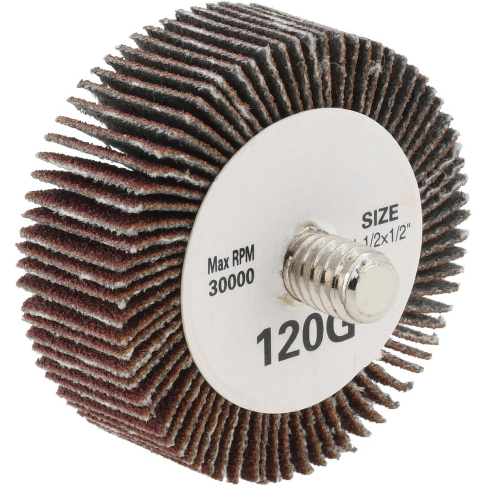 Mounted Flap Wheel: 1/2" Face Width, 120 Grit, Aluminum Oxide
