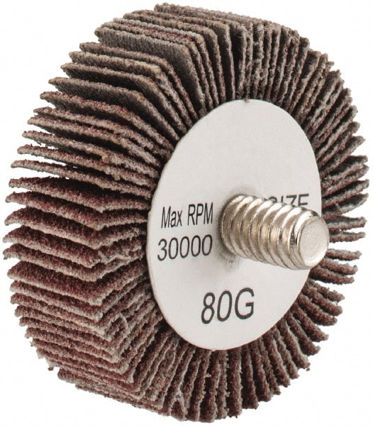 Mounted Flap Wheel: 1-1/2" Dia, 1/2" Face Width, 80 Grit, Aluminum Oxide