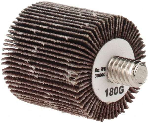 Mounted Flap Wheel: 1" Dia, 1" Face Width, 180 Grit, Aluminum Oxide
