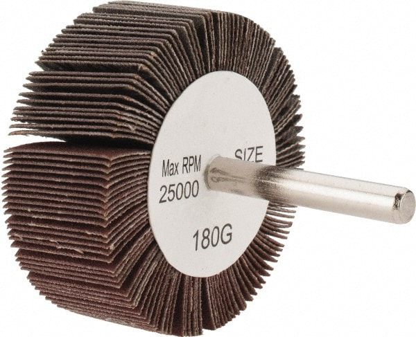 Mounted Flap Wheel: 2-1/2" Dia, 1" Face Width, 180 Grit, Aluminum Oxide