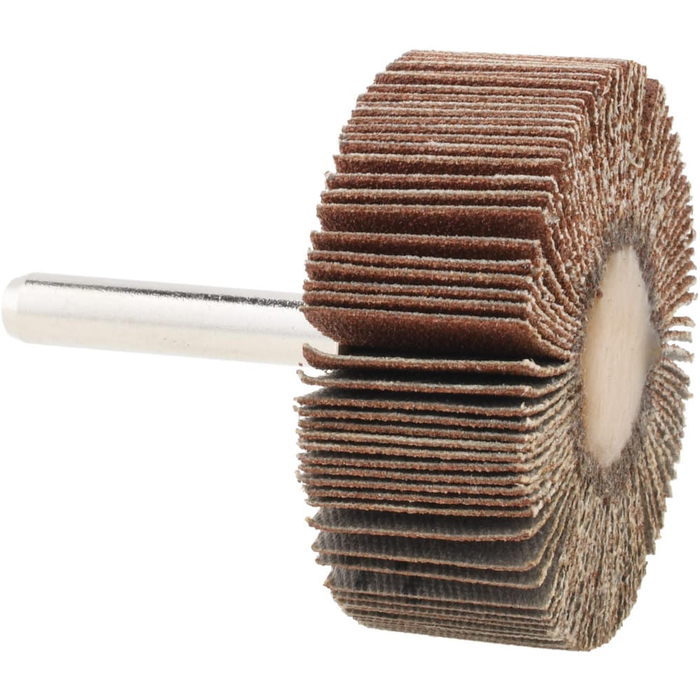 Mounted Flap Wheel: 2" Dia, 3/4" Face Width, 120 Grit, Aluminum Oxide