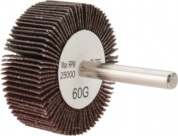 Mounted Flap Wheel: 2" Dia, 3/4" Face Width, 60 Grit, Aluminum Oxide