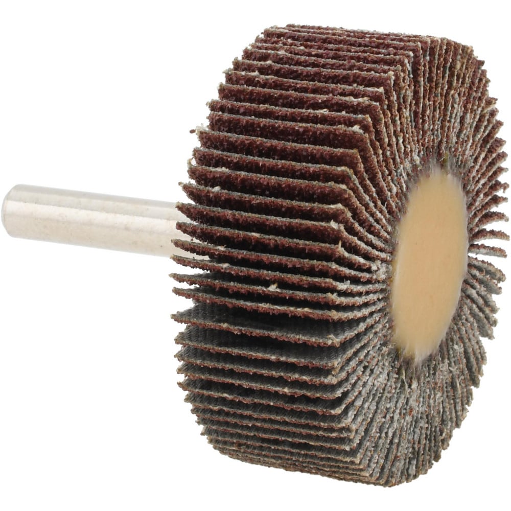 Mounted Flap Wheel: 2" Dia, 3/4" Face Width, 50 Grit, Aluminum Oxide