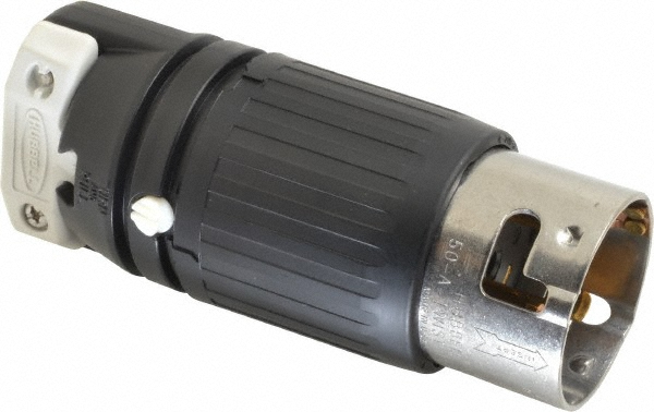 Locking Inlet: Plug, Industrial, Non-NEMA, 125 & 250V, Black & White - Self-Grounding, 50A, Nylon, 3 Poles, 4 Wire