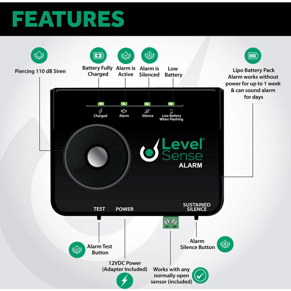 Sump Alarm HighWater Alarms; Voltage 100240 VAC; Maximum Operating