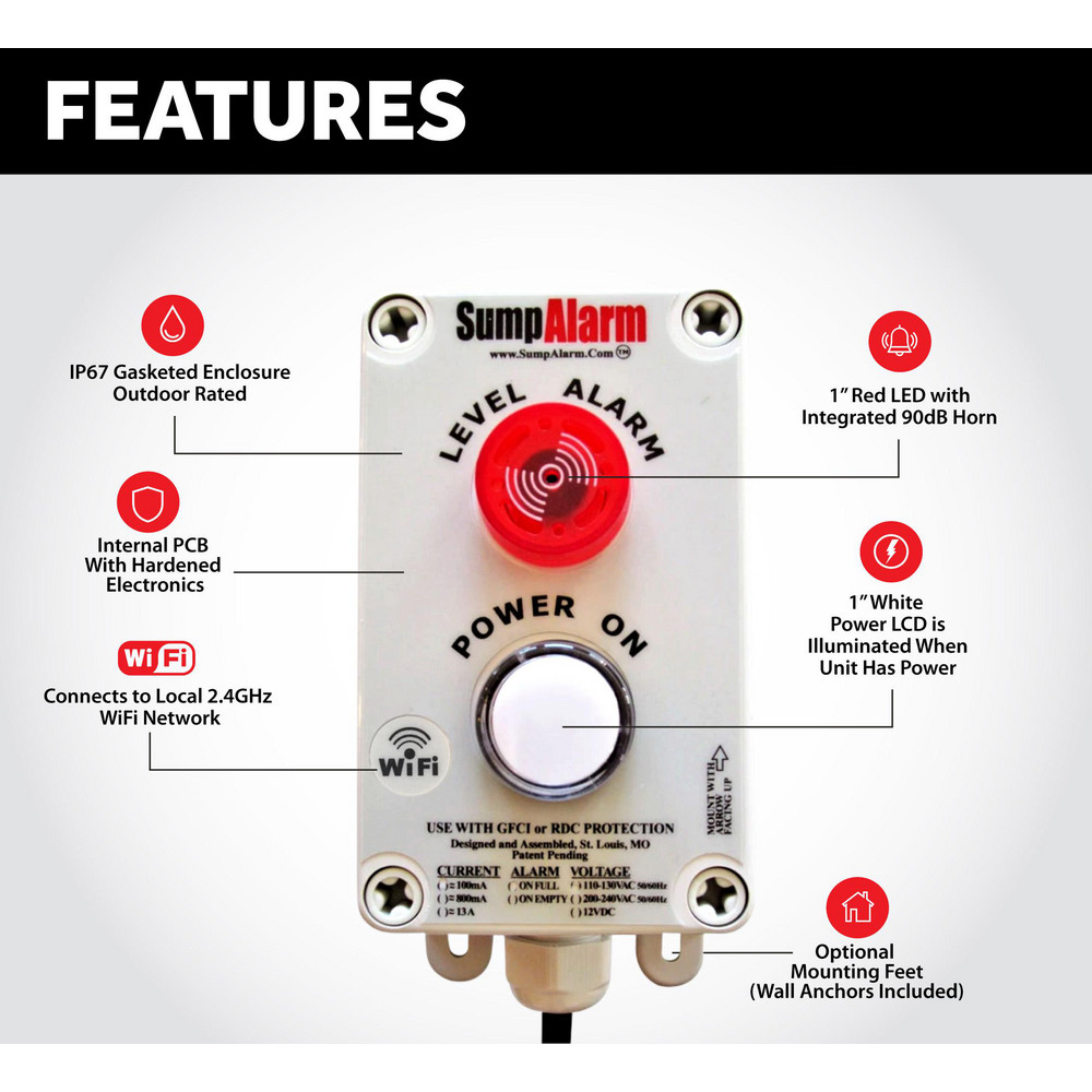Sump Alarm HighWater Alarms; Voltage 100120 VAC; Maximum Operating