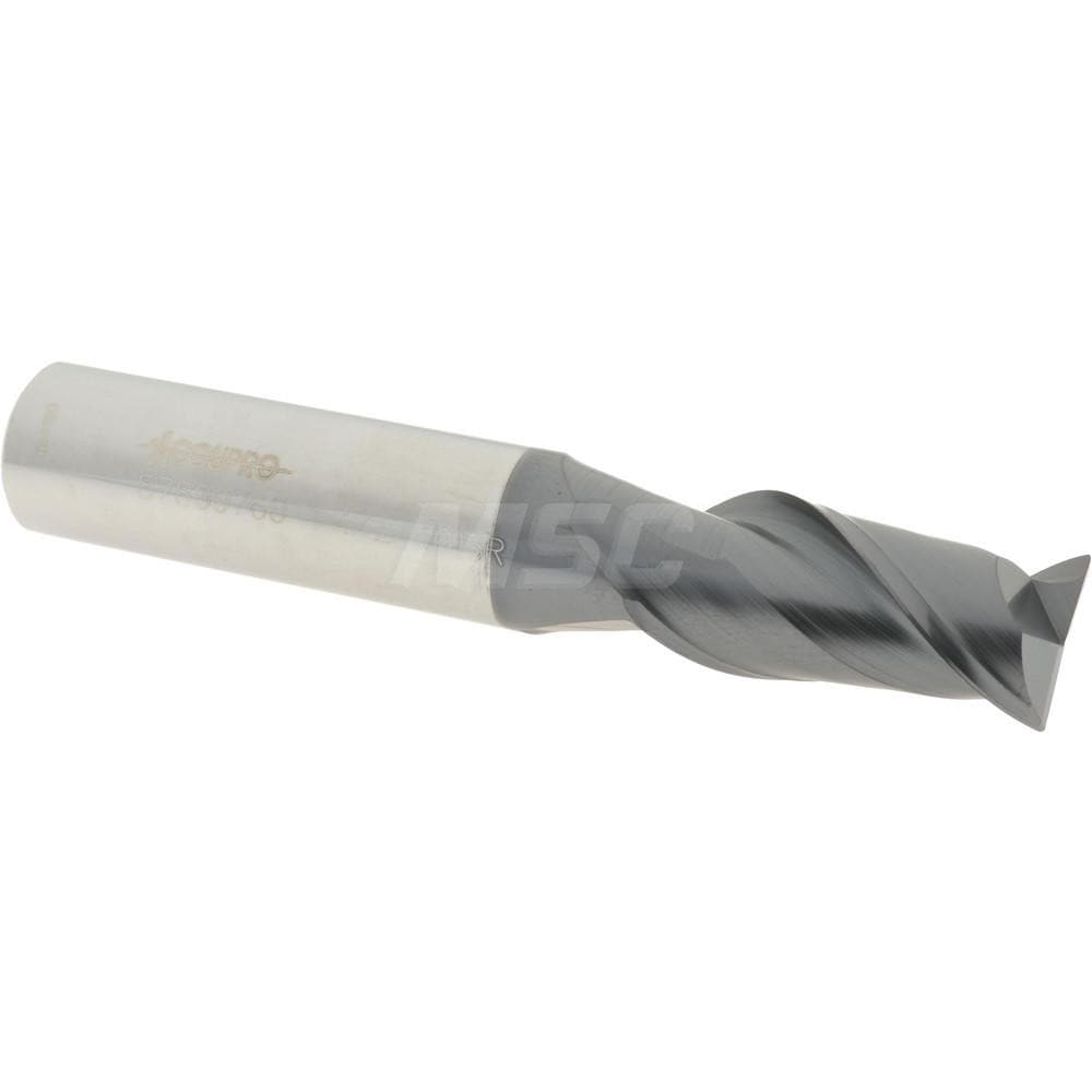 Accupro 12181482 Corner Radius End Mill: 1/2" Dia, 1" LOC, 0.015" Radius, 2 Flutes, Solid Carbide 