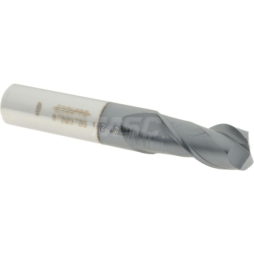 Accupro 12181484 Corner Radius End Mill: 1/2" Dia, 1" LOC, 0.03" Radius, 2 Flutes, Solid Carbide 