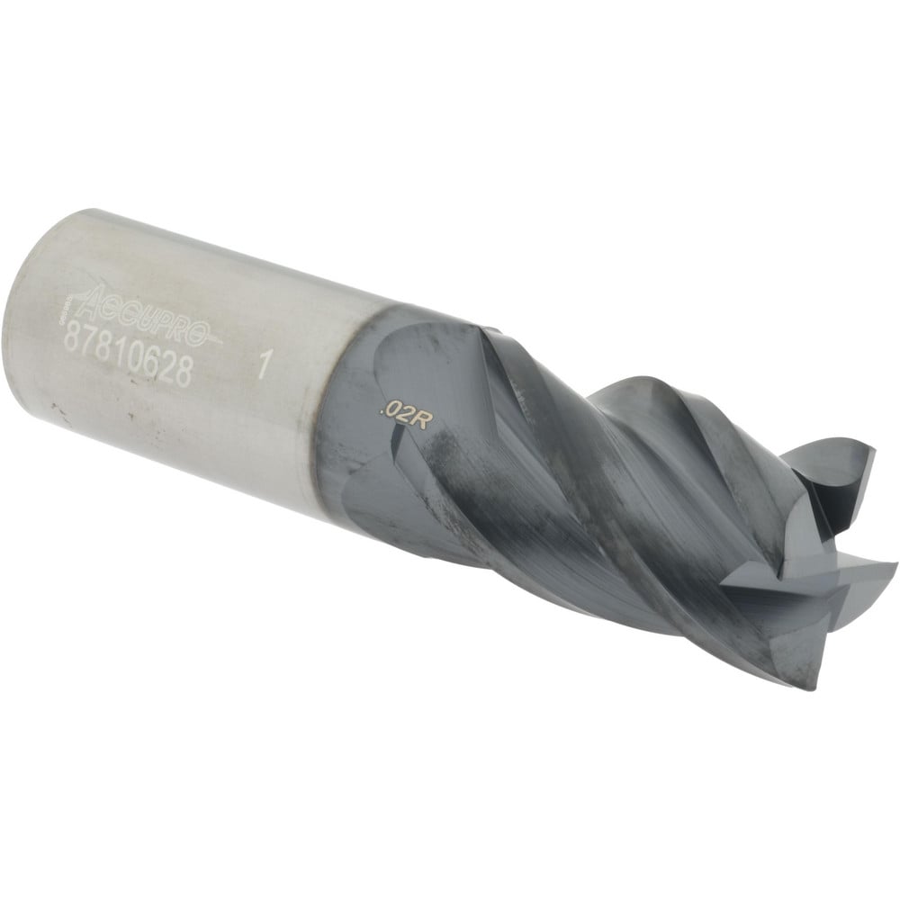 Accupro 12182368 Corner Radius End Mill: 1" Dia, 1-3/4" LOC, 0.02" Radius, 4 Flutes, Solid Carbide Image