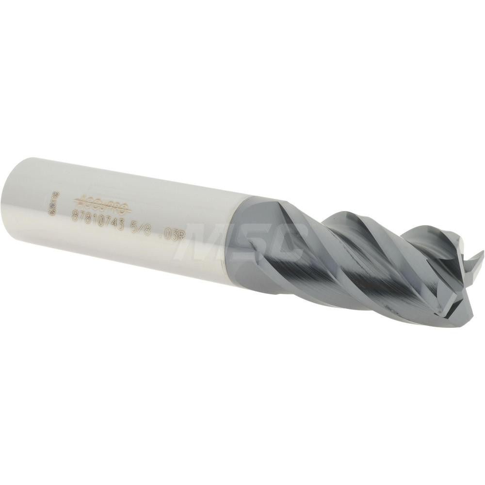 Accupro 12182642 Corner Radius End Mill: 5/8" Dia, 1-1/4" LOC, 0.03" Radius, 4 Flutes, Solid Carbide Image