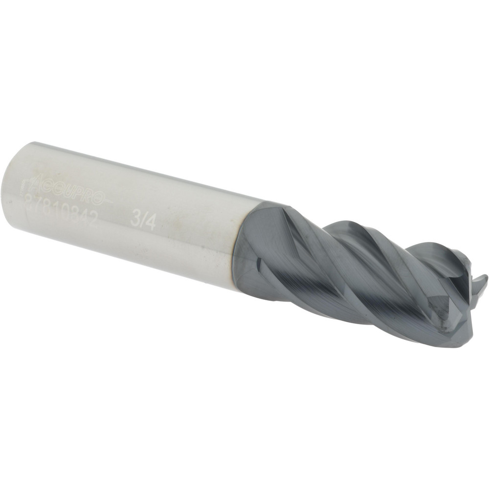 Accupro 12182681 Corner Radius End Mill: 3/4" Dia, 1-1/2" LOC, 0.09" Radius, 4 Flutes, Solid Carbide Image