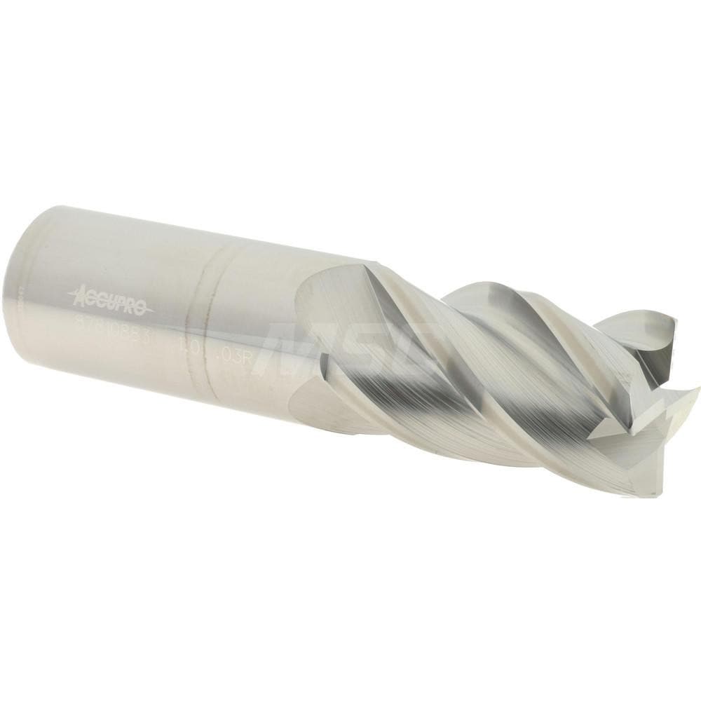 Accupro 12182351 Corner Radius End Mill: 1" Dia, 1-3/4" LOC, 0.03" Radius, 4 Flutes, Solid Carbide Image