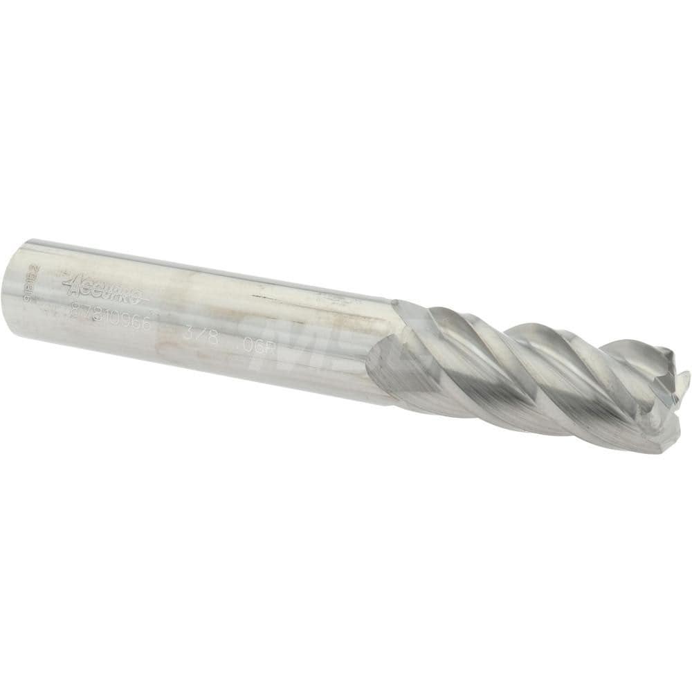 Accupro 12182536 Corner Radius End Mill: 3/8" Dia, 7/8" LOC, 0.06" Radius, 4 Flutes, Solid Carbide 