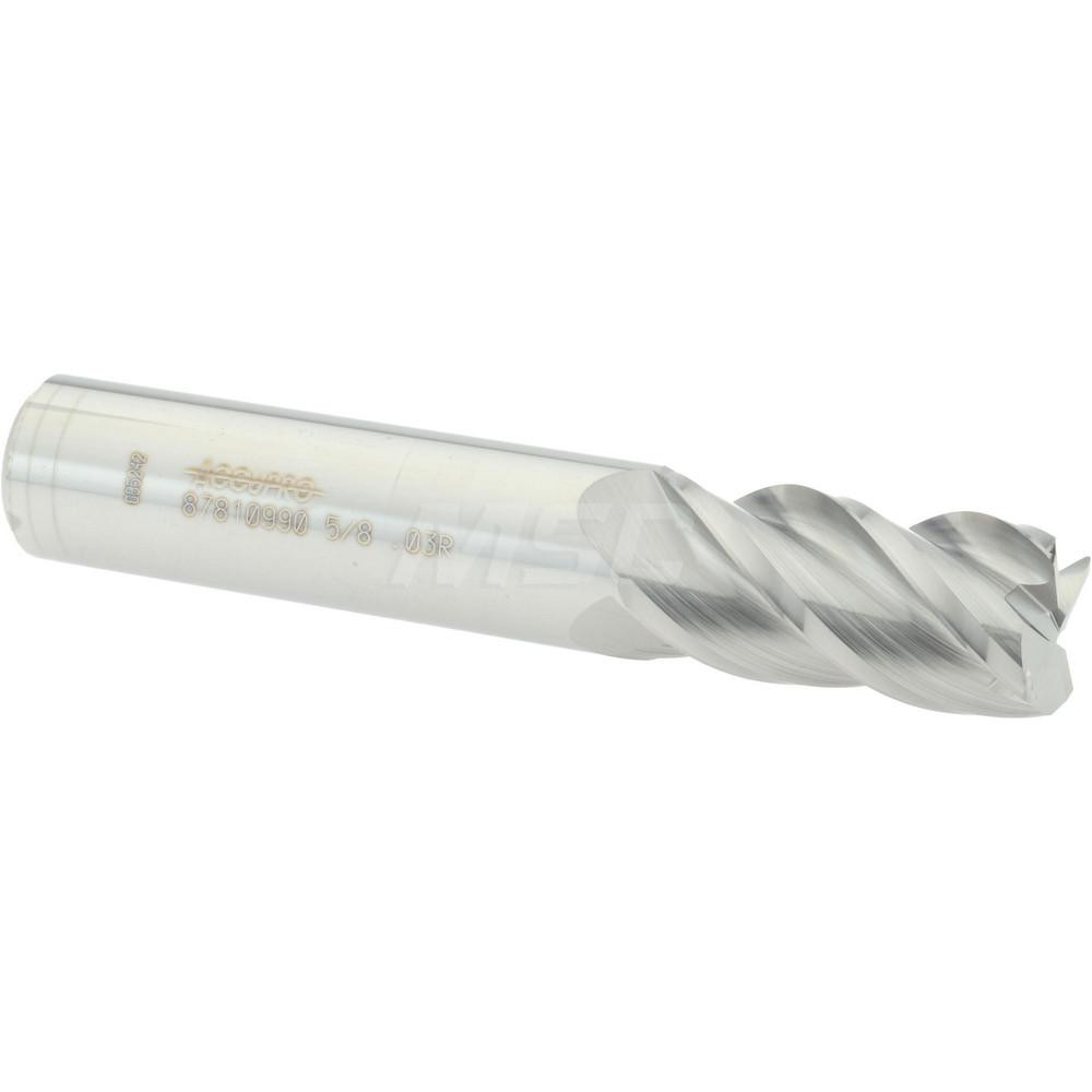 Accupro 12182624 Corner Radius End Mill: 5/8" Dia, 1-1/4" LOC, 0.03" Radius, 4 Flutes, Solid Carbide Image