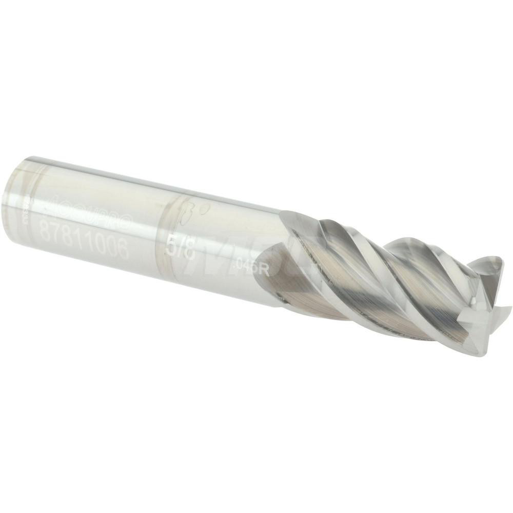 Accupro 12182625 Corner Radius End Mill: 5/8" Dia, 1-1/4" LOC, 0.045" Radius, 4 Flutes, Solid Carbide Image