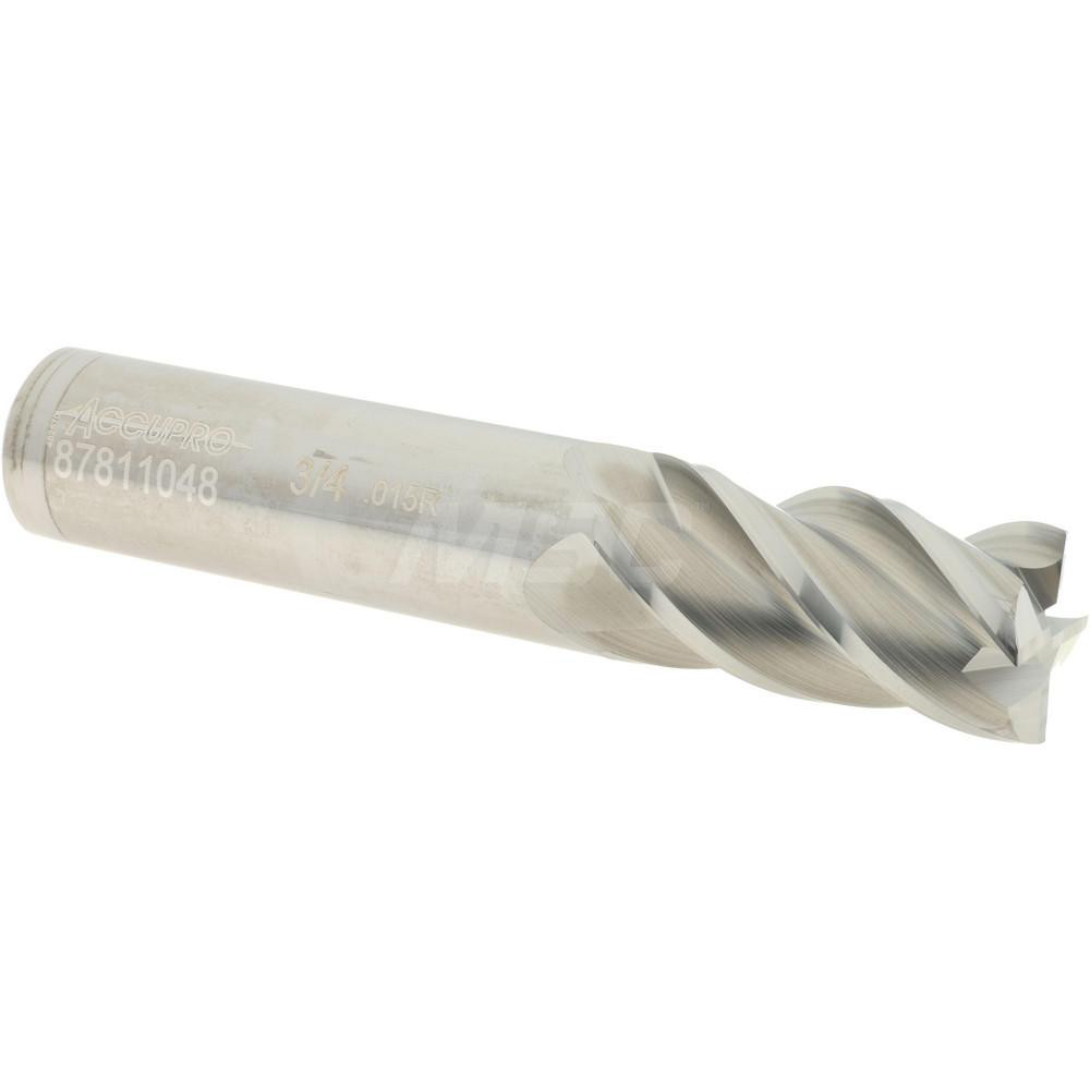 Accupro 12182658 Corner Radius End Mill: 3/4" Dia, 1-1/2" LOC, 0.015" Radius, 4 Flutes, Solid Carbide Image