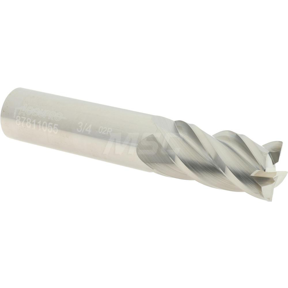 Accupro 12182659 Corner Radius End Mill: 3/4" Dia, 1-1/2" LOC, 0.02" Radius, 4 Flutes, Solid Carbide Image