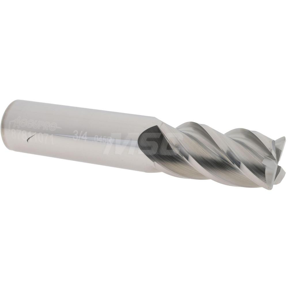 Accupro 12182661 Corner Radius End Mill: 3/4" Dia, 1-1/2" LOC, 0.045" Radius, 4 Flutes, Solid Carbide Image