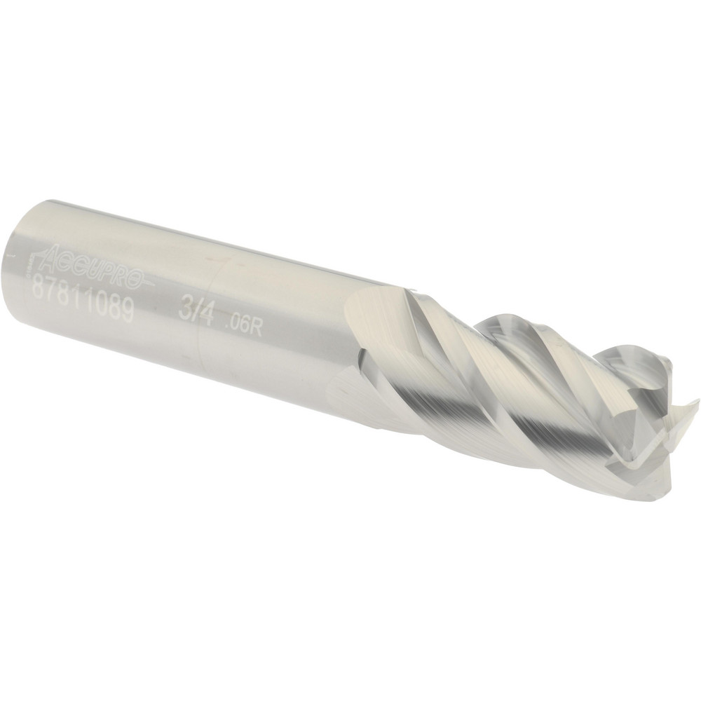 Accupro 12182662 Corner Radius End Mill: 3/4" Dia, 1-1/2" LOC, 0.06" Radius, 4 Flutes, Solid Carbide Image
