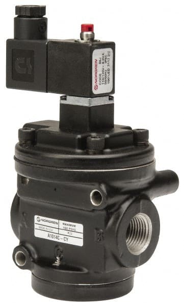 Mechanically Operated Valve: Poppet, Solenoid Actuator, 1/2" Inlet, 1/2" Outlet, 2 Position