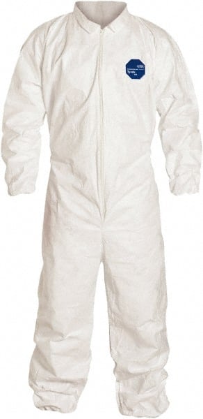 Dupont TY125SWH4X00250 Disposable Coveralls: Size 4X-Large, 1.2 oz, Film Laminate, Zipper Closure 