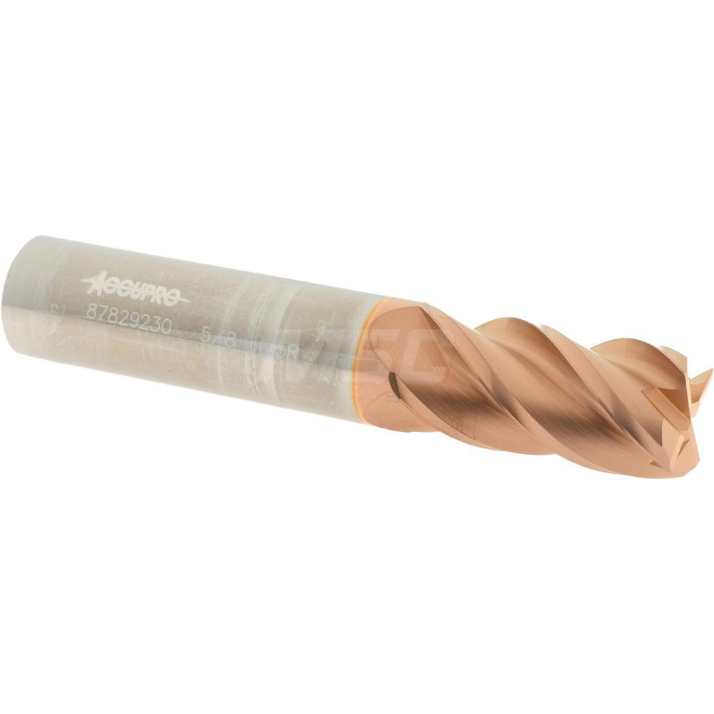 Accupro 12182631 Corner Radius End Mill: 5/8" Dia, 1-1/4" LOC, 0.015" Radius, 4 Flutes, Solid Carbide Image