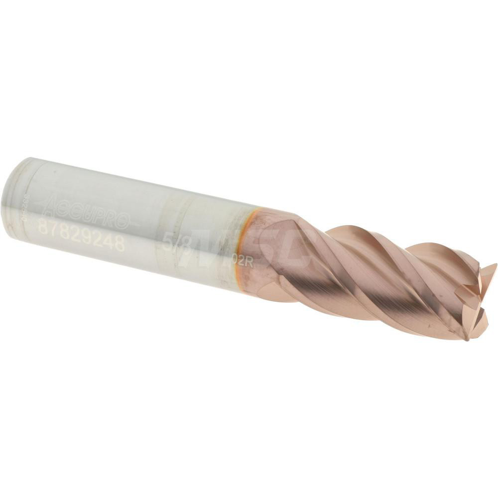 Accupro 12182632 Corner Radius End Mill: 5/8" Dia, 1-1/4" LOC, 0.02" Radius, 4 Flutes, Solid Carbide Image