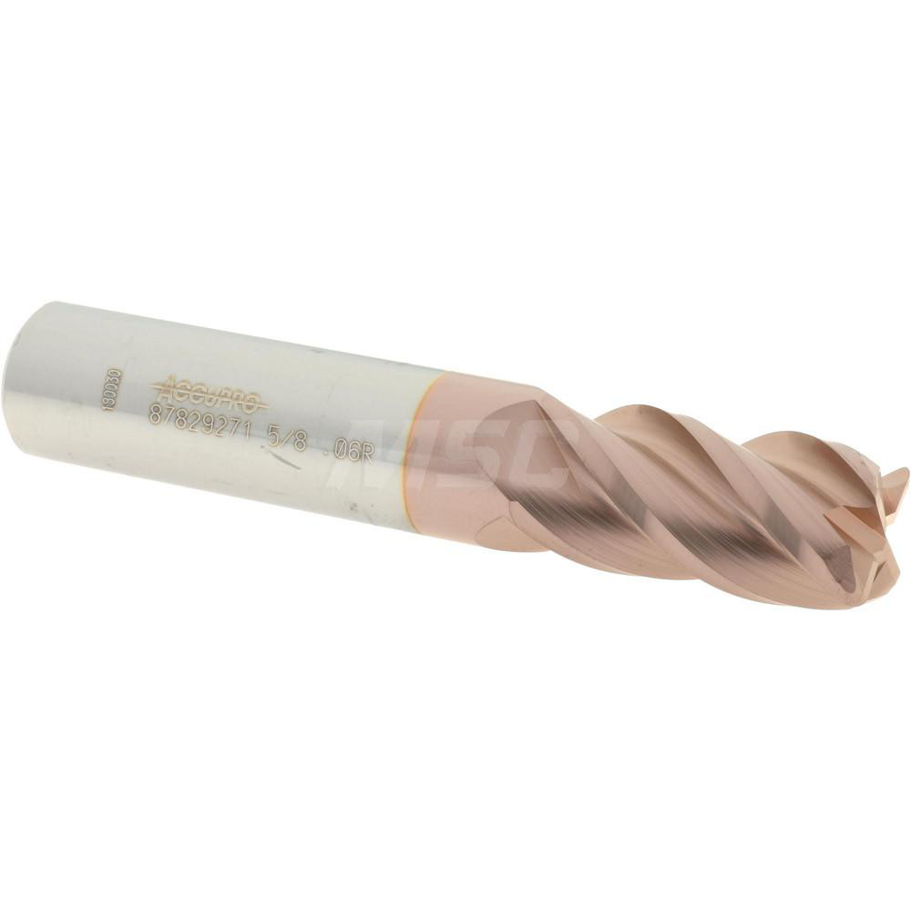 Accupro 12182635 Corner Radius End Mill: 5/8" Dia, 1-1/4" LOC, 0.06" Radius, 4 Flutes, Solid Carbide Image